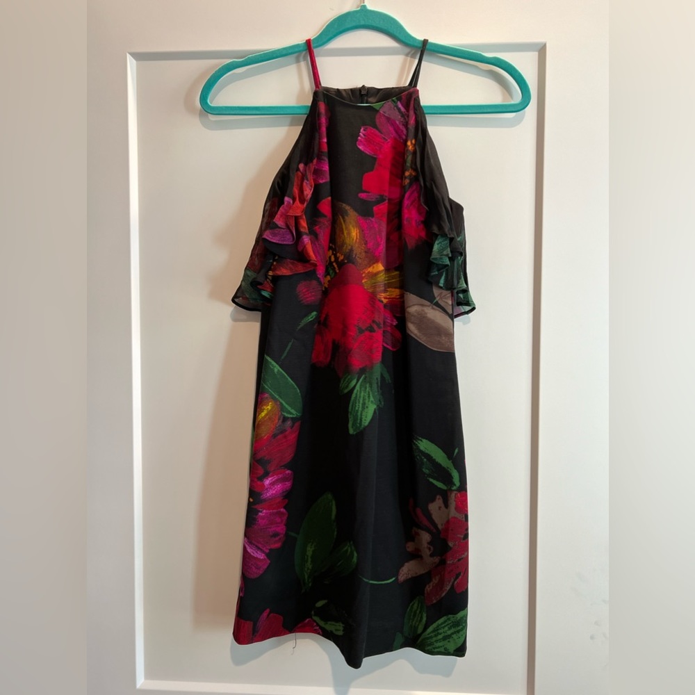 Trina Turk Xs Dress Black With Floral Pattern